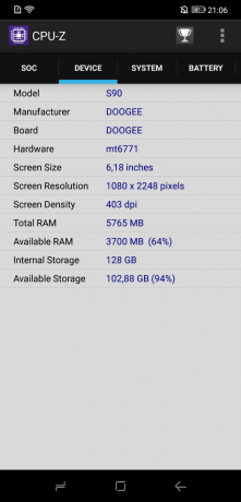 Doogee S90: CPU-Z (Aygıt)