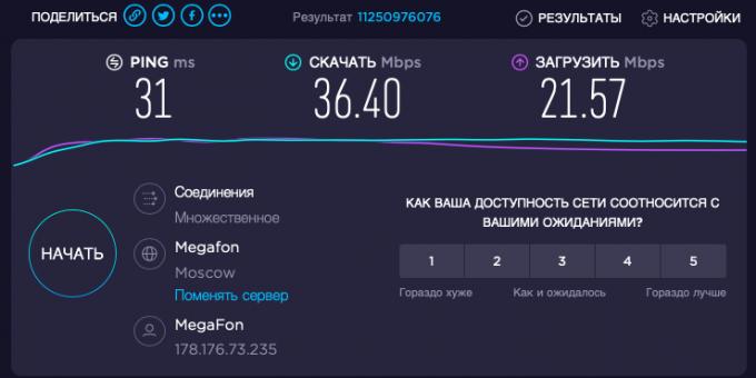 Mobil İnternet "MegaFon": İnternet hızı