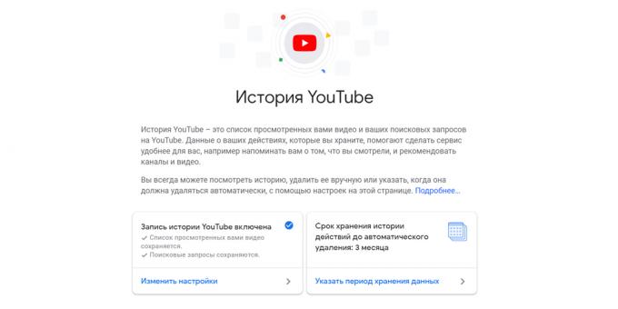 Ayarlar YouTube geçmişi