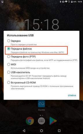 Android Dosya Transferi: Seç "Dosya Transferi"