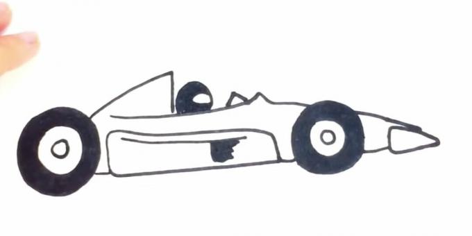 Bir yarış arabası nasıl çizilir: desen, cam ve kask ekleyin 