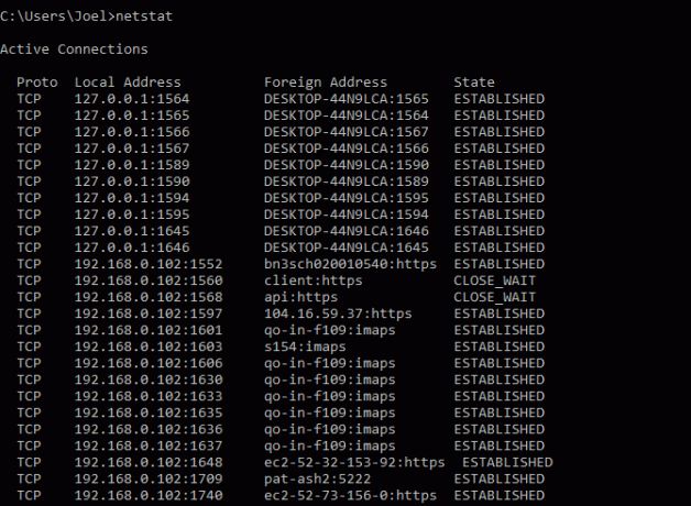 Konsol komutları: netstat