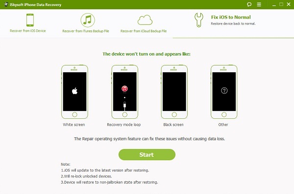 iSkysoft iPhone Veri Kurtarma: çalışma durumuna iOS döner