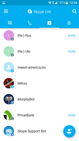 Skype Lite: Skype kontakları