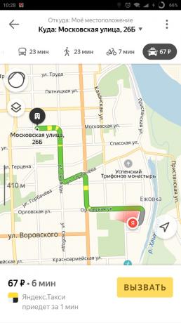 "Yandex. Kentin" Harita: taksi