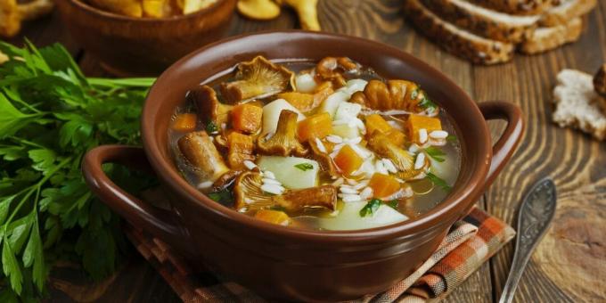 Chanterelles ve pirinç çorbası