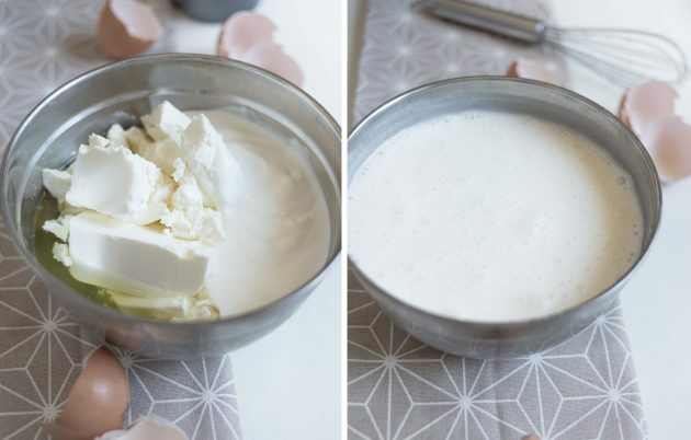 Protein Yoğurt Lor Güveç: Peynir, yoğurt, tatlandırıcı ve proteinleri birlikte çırpın