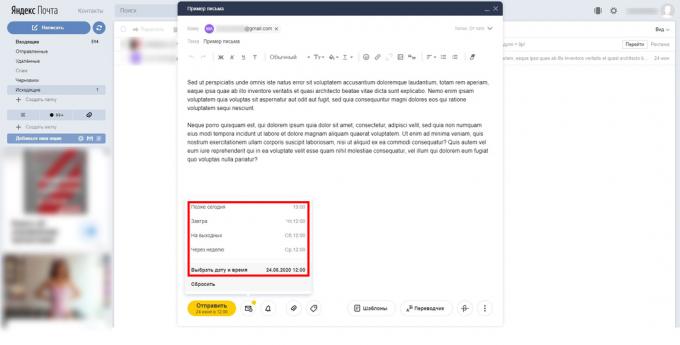Yandex.Mail'de mektup göndermeyi iptal etme: daha uygun bir zaman seçin