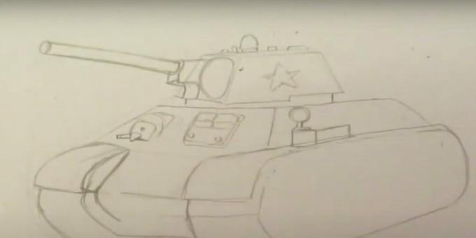 Bir tank nasıl çizilir: önden makineli tüfek ve tamircinin kapağını çizin 