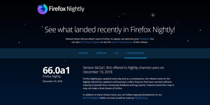 Firefox'un Versiyon: Firefox Gecelik