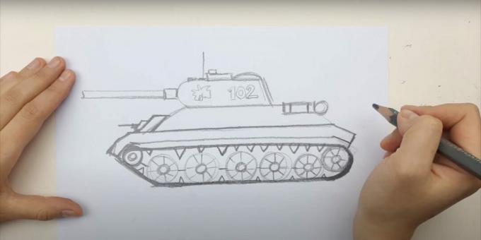 Bir tank nasıl çizilir: bir palet ve bir makineli tüfek çizin 