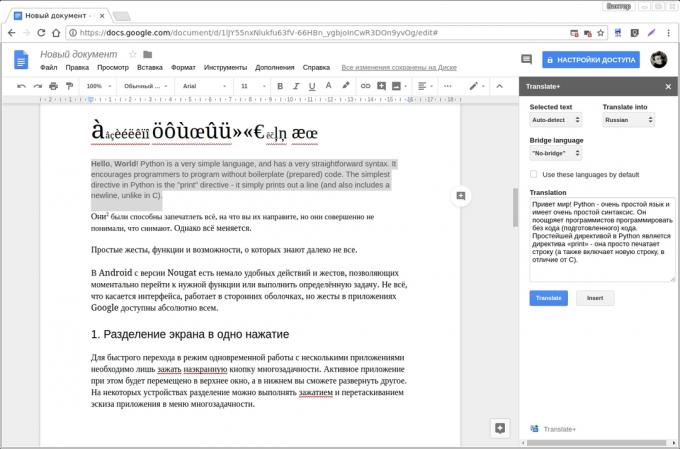 Google Dokümanlar için eklenti: Çeviri +