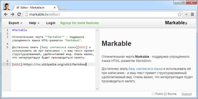 Çevrimiçi editör markable metin Markdown biçimlendirme dilini anlayan