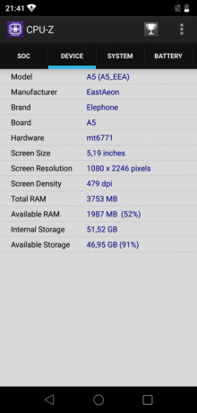 Elephone A5: CPU-Z (Aygıt)