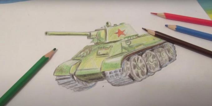 Renkli kalemlerle bir tank çizmek
