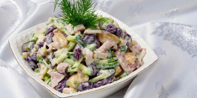 Jambon, salatalık ve fasulye salatası