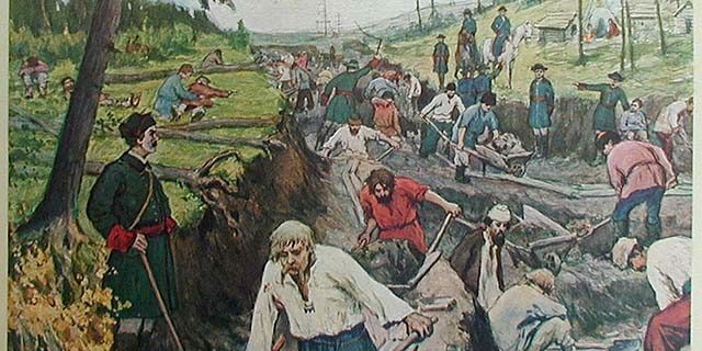 Rus İmparatorluğu Tarihi: Ladoga Kanalı'nın yapımı, çizim, Alexander Moravov ve Ivan Sytin, 1910. 