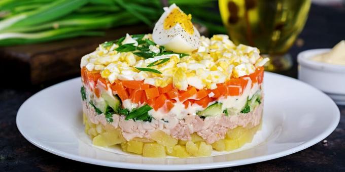 Morina karaciğeri, sebze ve yumurta salatası