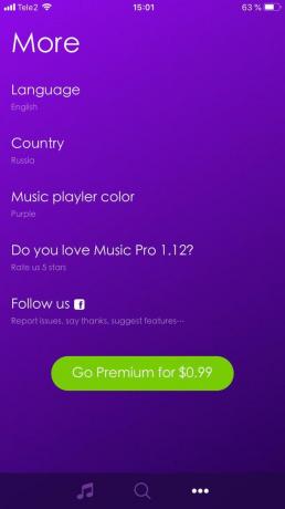 Müzik Pro uygulaması ayarları rengini değiştirebilirsiniz