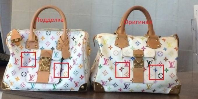 Orijinal ve sahte Louis Vuitton çantaları, resmin konumunu not