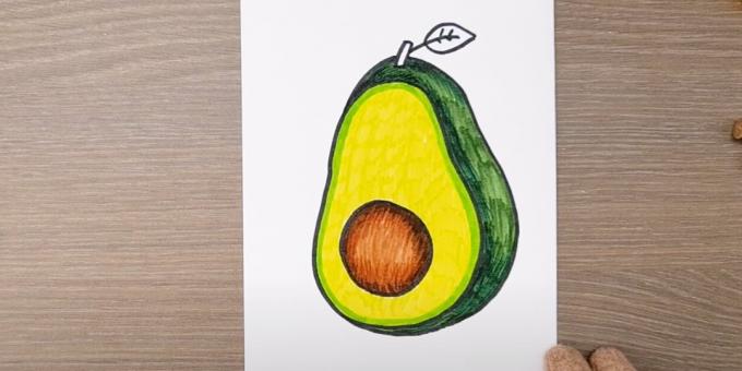 Avokado nasıl çizilir: meyvenin çukurunu ve kenarını boyayın