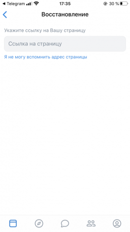 VKontakte sayfasına erişim nasıl geri yüklenir: erişim geri yükleme formunu açın