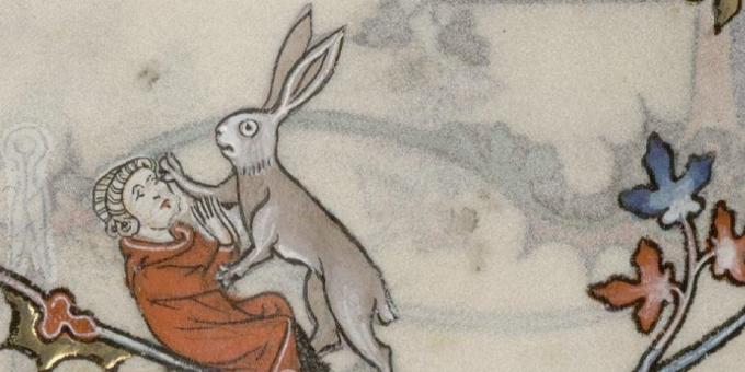 Orta Çağın Çocukları: Bir tavşan bir adama saldırır, Breviary, Renaud de Bara