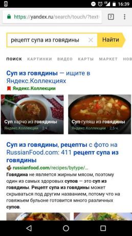 "Yandex": Arama maddeler tarafından tarifleri