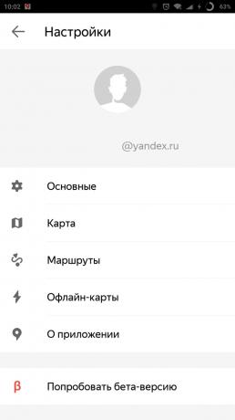 "Yandex. Kentin" Harita: Ayarları