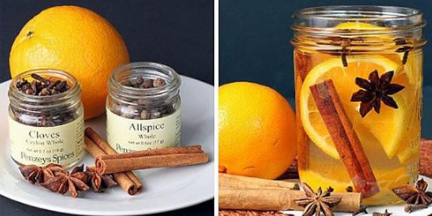 Evde doğal aromalar: turuncu, tarçın, karanfil ve anason lezzeti