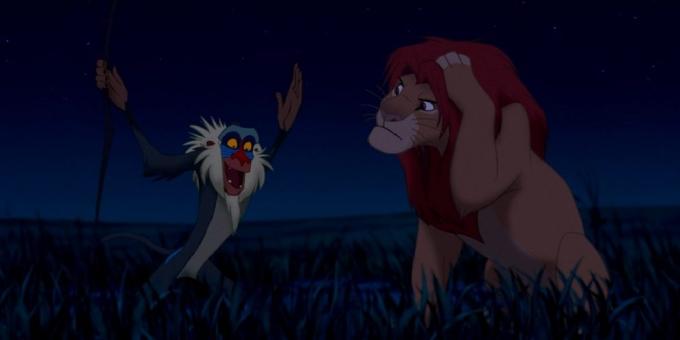 Karikatür "Aslan Kral": Rafiki genç kahraman anlayış verir eksantrik adaçayı rolünde görür